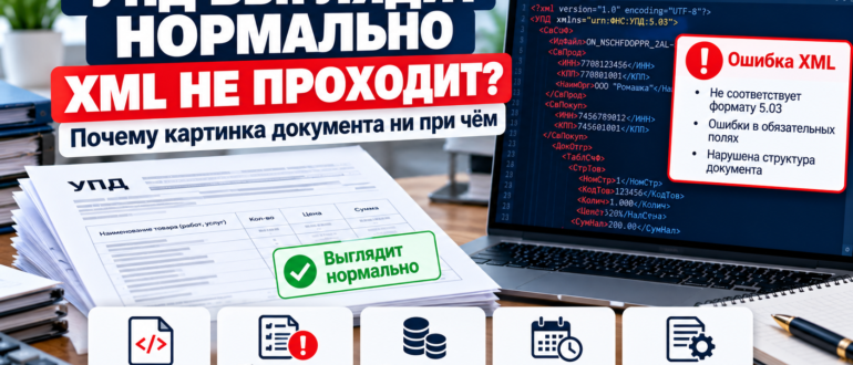 УПД выглядит нормально, но XML не проходит проверку ЭДО